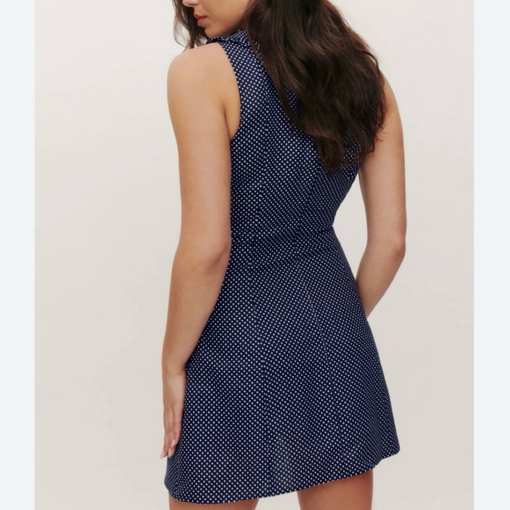 Caroline Constas Navy Polka Dot Linen Blend Dress size 4 - Picture 2 of 11